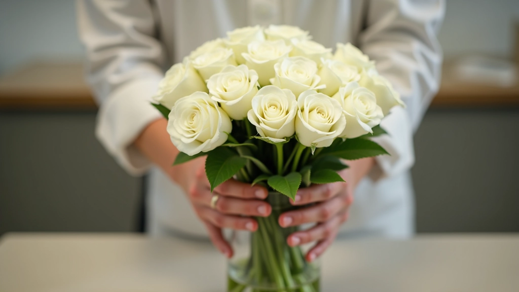 White roses and cream orchids arranged in elegant graduation-themed floral display
